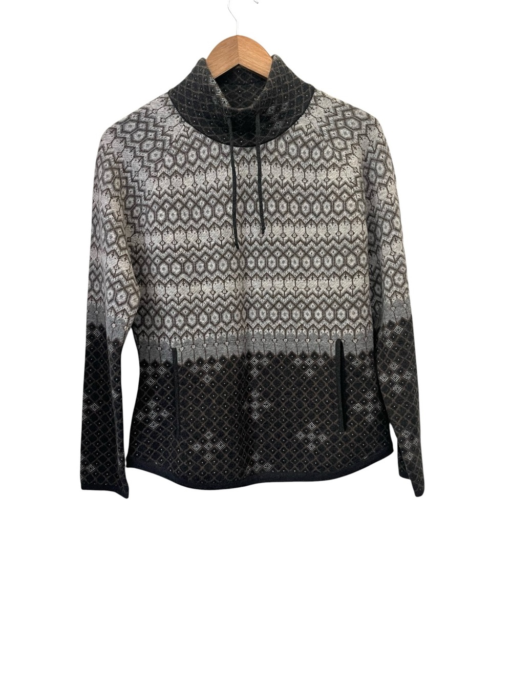 Women's Black & Gray Fair Isle Funnel Neck Sweater Everest